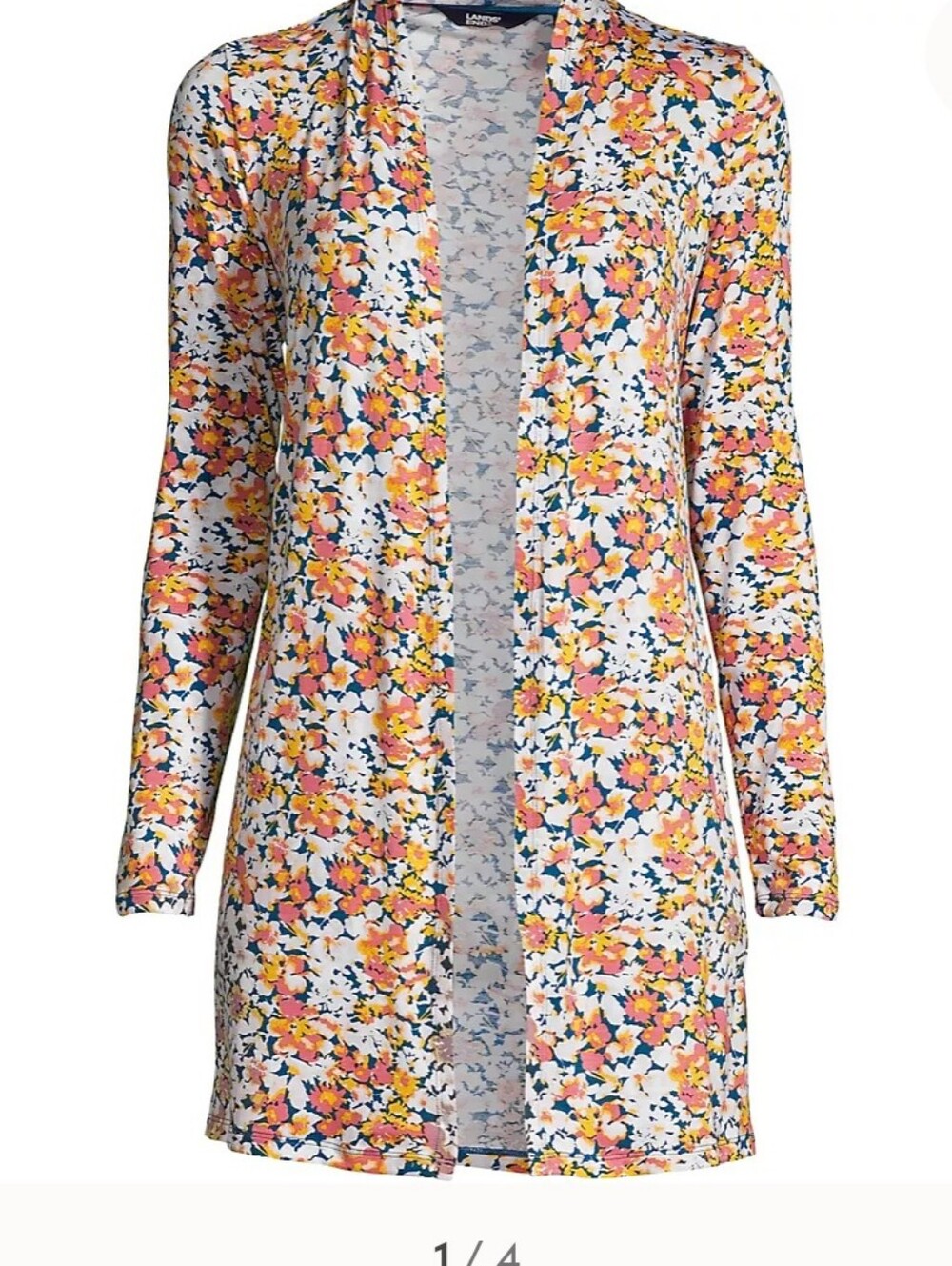 Land's End Plus Size Lightweight Jersey Knit Long Open Cardigan 2X 2XL Floral